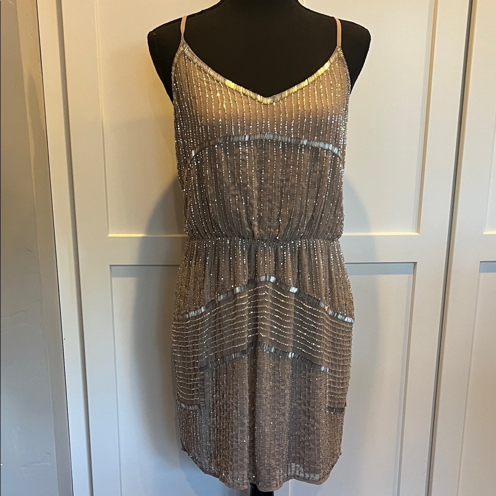 NWT W118 by Walter Baker Beaded Taupe Brown Backless Destiny Dress Size 4 - Picture 8 of 16